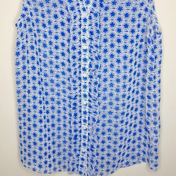 Boden Blue White Floral Print Sleeveless Button Down Blouse Top Size 4 - Picture 4 of 8